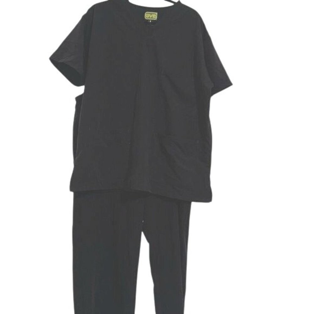 Ave By Medline Black Scrub Set L Unisex V-Neck Top & Elastic Waist Pants